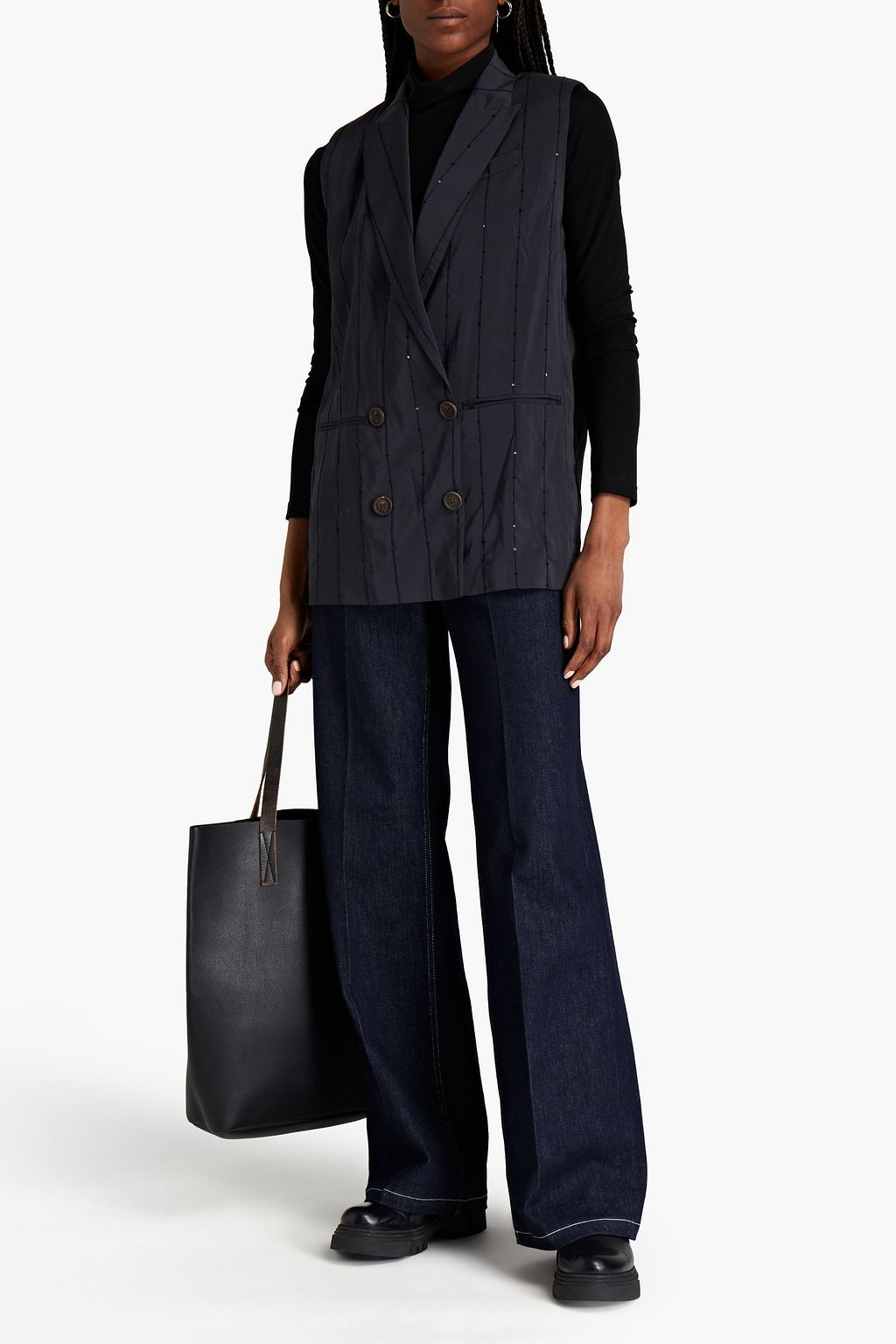 BRUNELLO CUCINELLI Double-breasted pinstriped stretch-silk vest