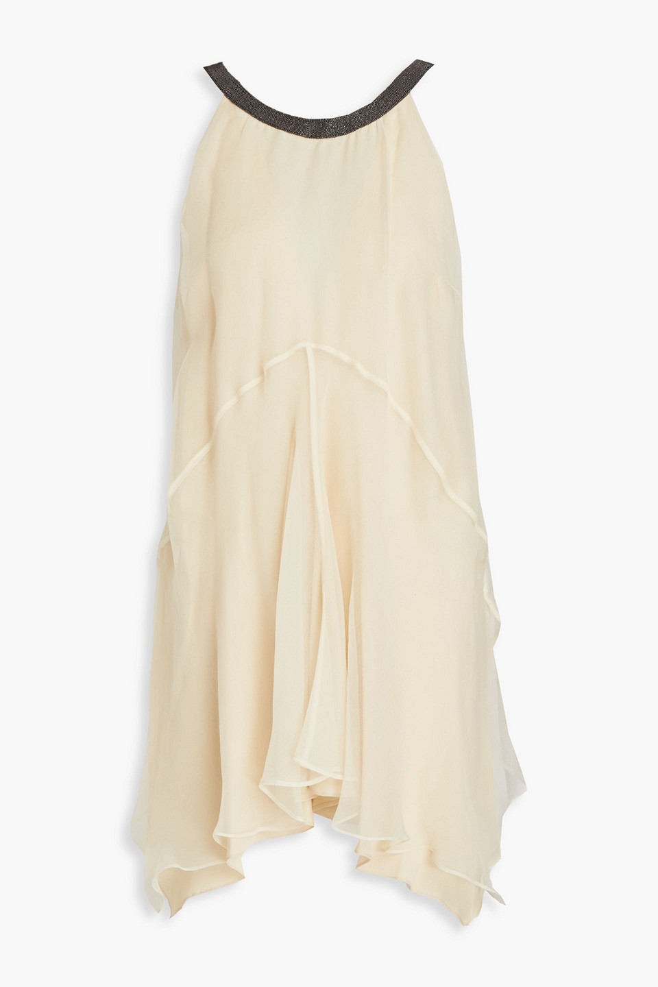 Brunello Cucinelli - Bead-embellished silk-georgette top - Neutral - S