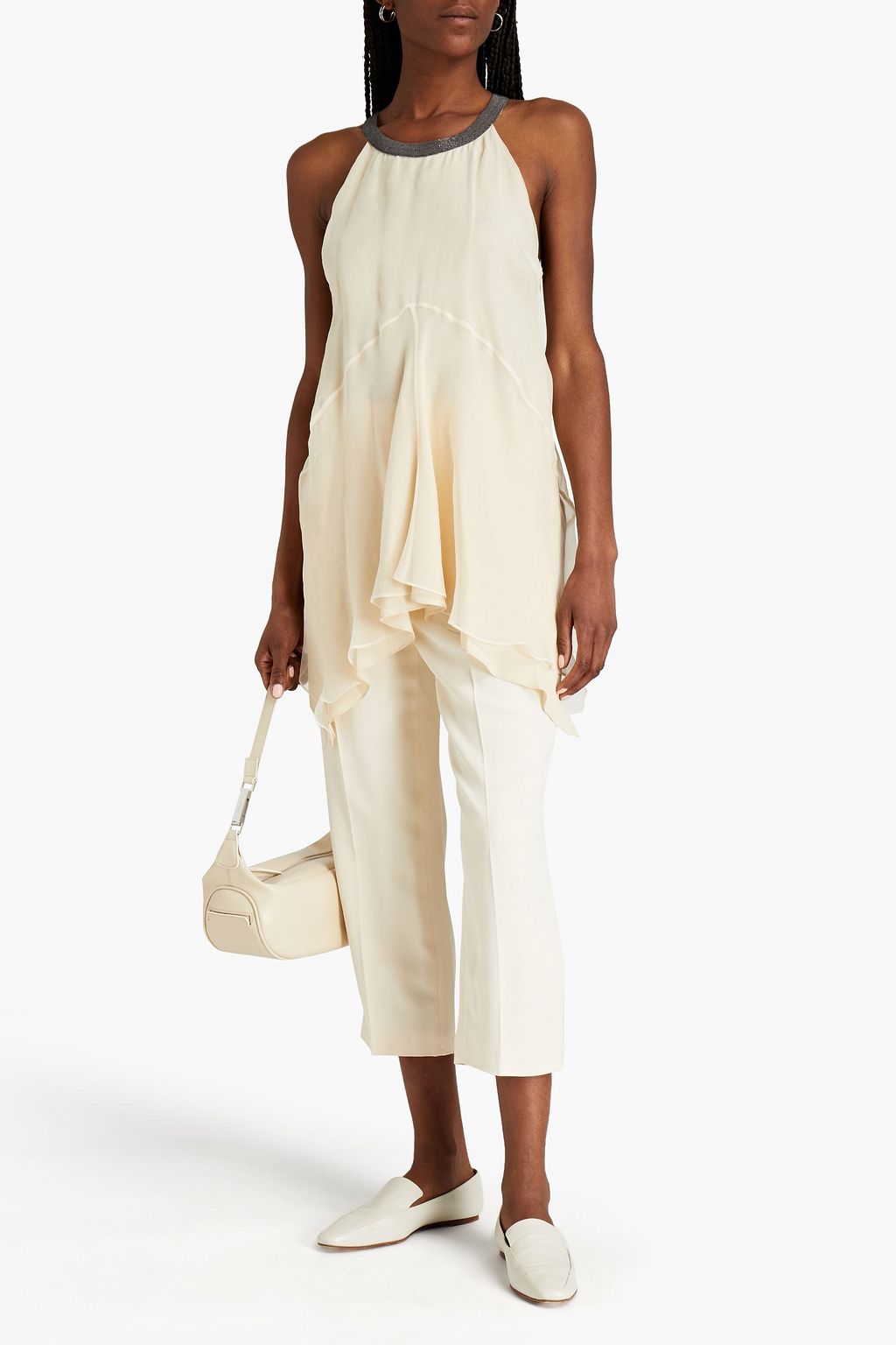 BRUNELLO CUCINELLI Bead-embellished silk-georgette top