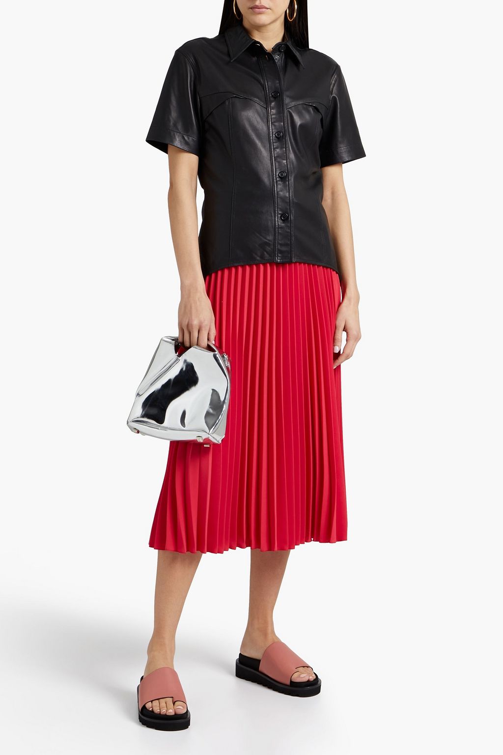 REDVALENTINO تنورة متوسطة الطول من الكريب مزينة بكسرات
