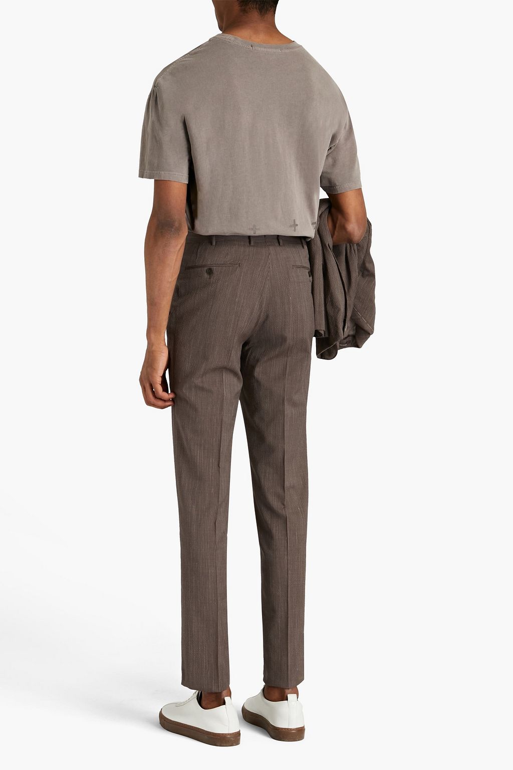 ZEGNA Slim-fit checked wool-blend seersucker suit pants