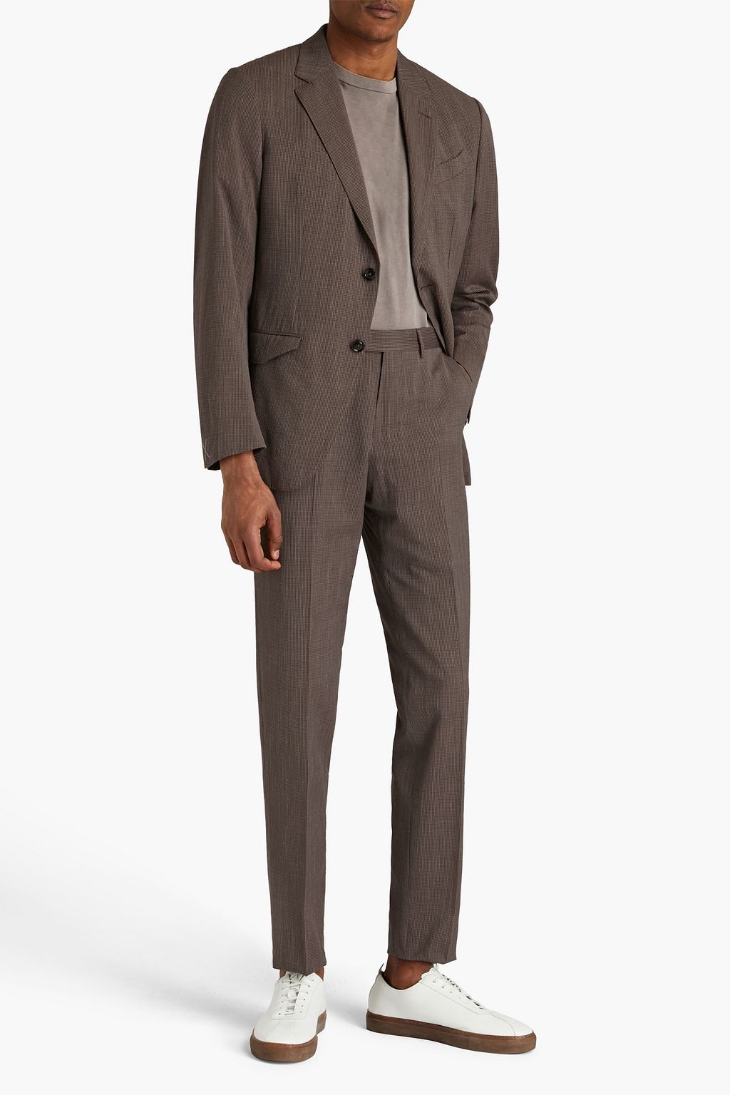 ZEGNA Slim-fit checked wool-blend seersucker suit pants