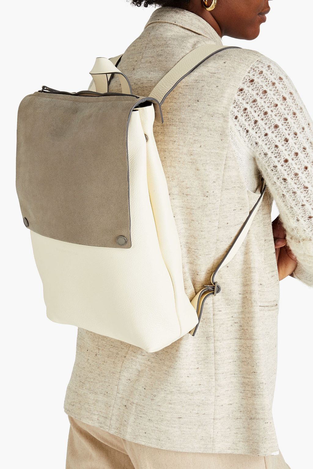 BRUNELLO CUCINELLI Rucksack aus Narbenleder mit Metallic-Effekt