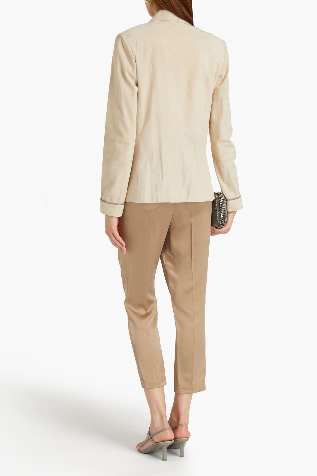 BRUNELLO CUCINELLI Cropped layered silk crepe de chine tapered pants
