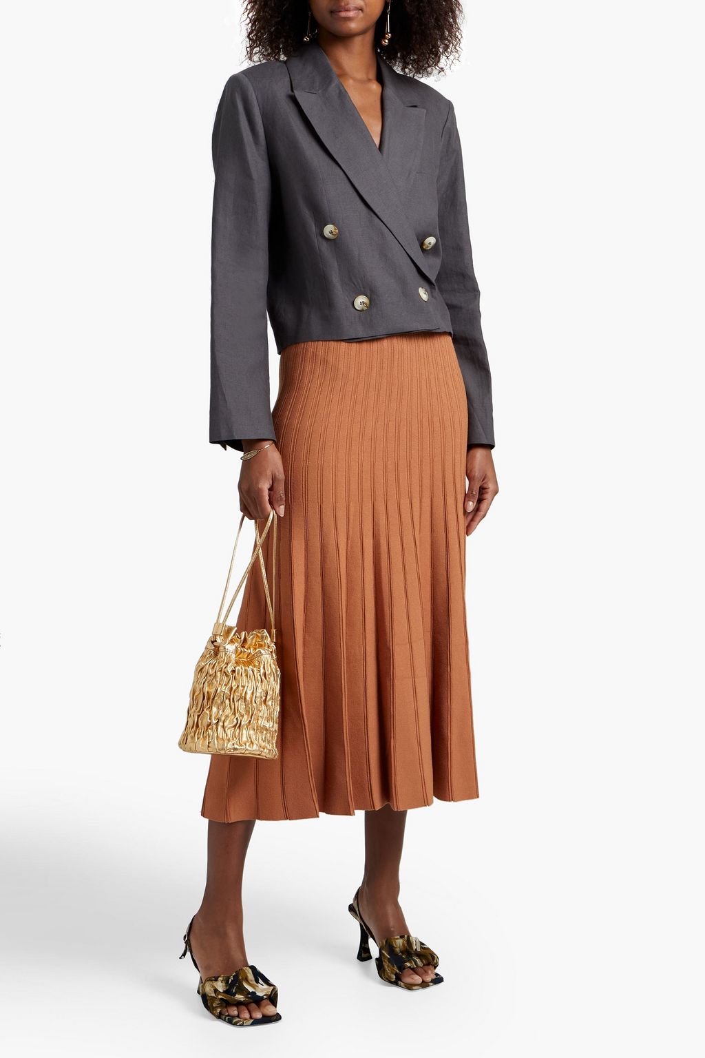 RONNY KOBO Laine pleated knitted midi skirt