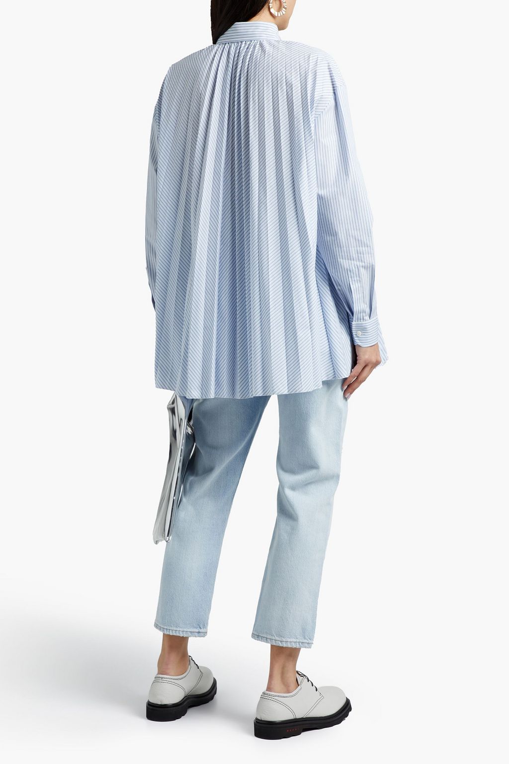 REDVALENTINO Pleated striped cotton-blend poplin shirt