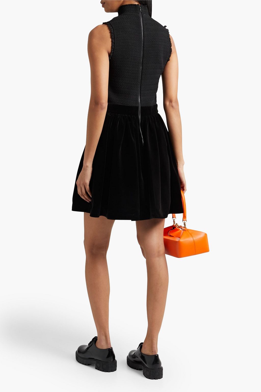 ALICE + OLIVIA Barrett smocked crepe and velvet mini dress