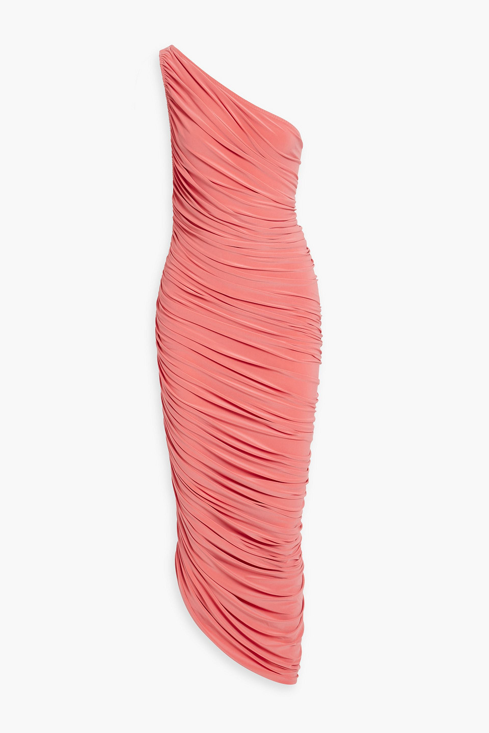 Norma Kamali Diana One-shoulder Ruched Stretch-jersey Gown In Papaya