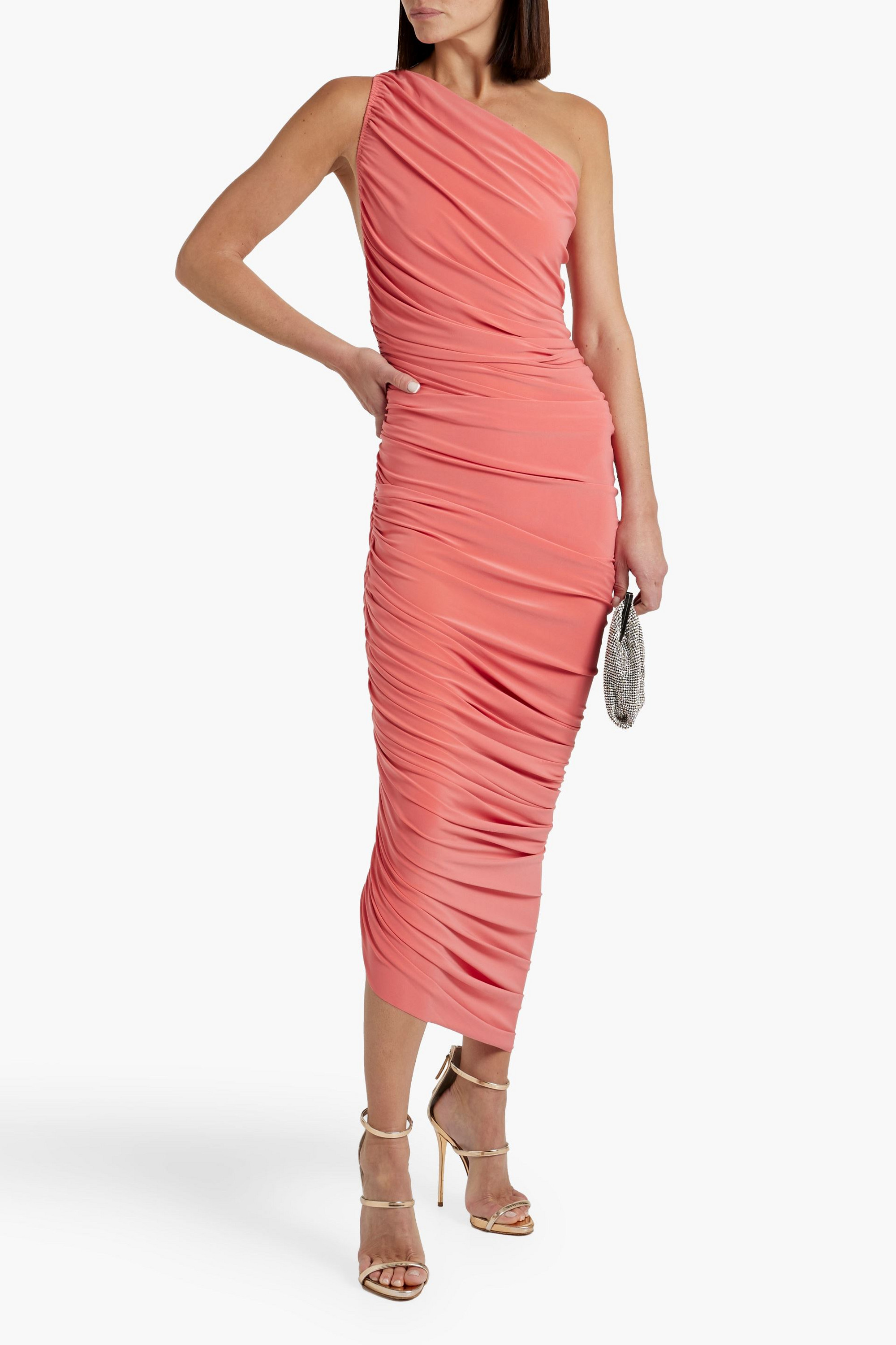 Norma Kamali Diana one-shoulder ruched stretch-jersey gown