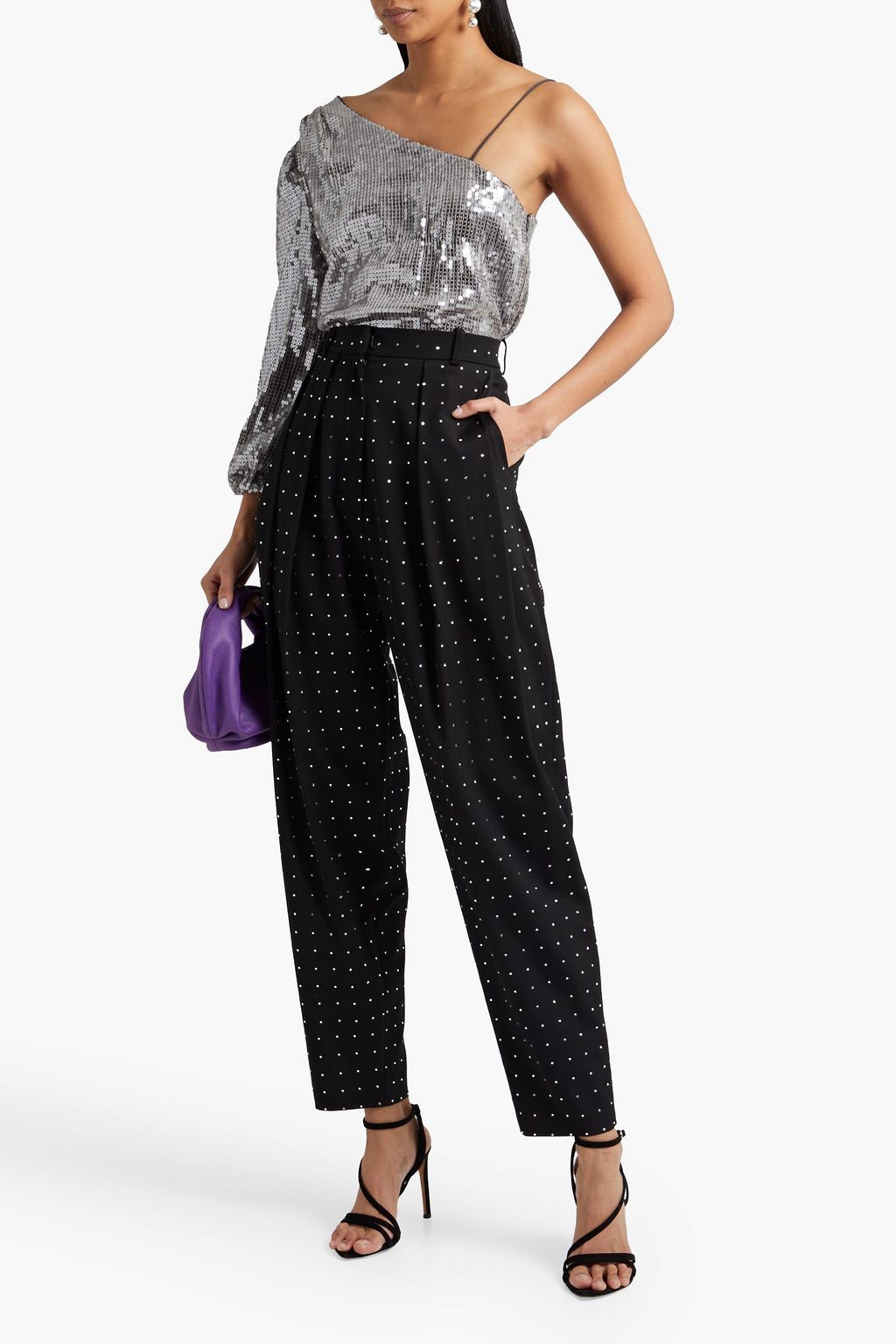 ALICE + OLIVIA Lucinda one-shoulder sequined chiffon top