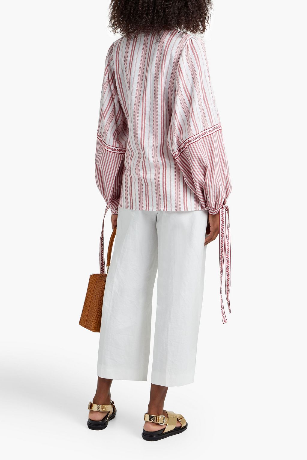 ANDREW GN Tie-neck striped cotton-jacquard blouse