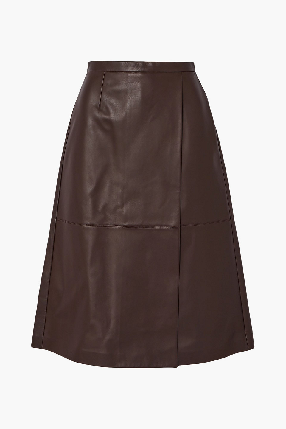 Wrap-effect leather skirt
