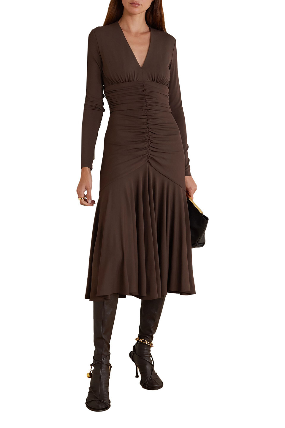 Michael Kors Ruched Stretch-jersey Midi Dress In Merlot