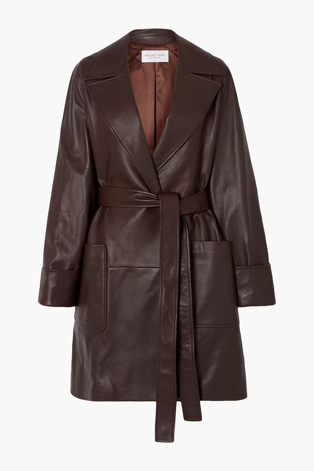 Naomi belted leather trench coat