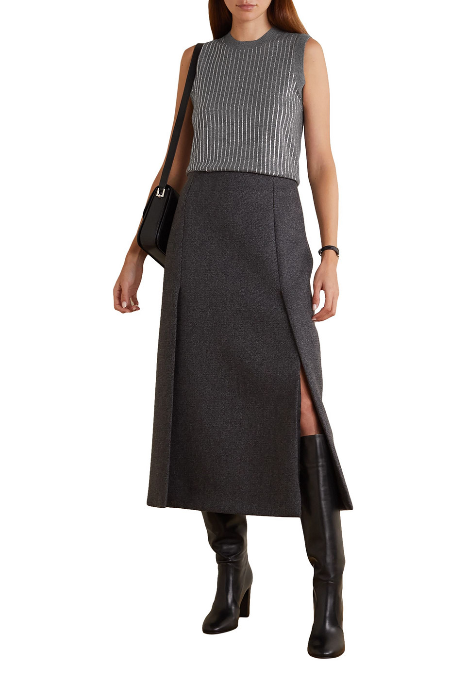Michael Kors Crystal-embellished Cashmere Tank In Gray