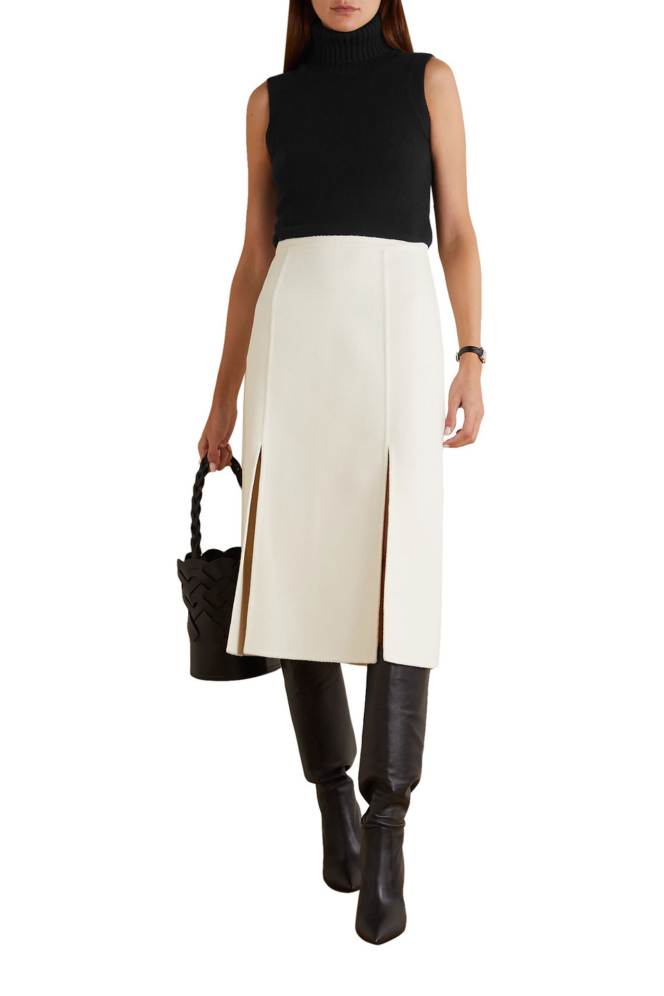 Michael Kors Sleeveless Cashmere Knit Turtleneck Top In Black