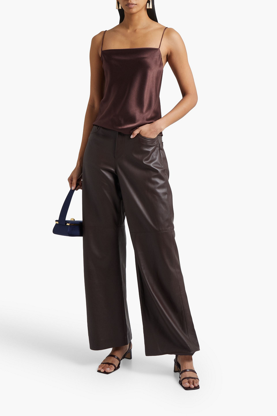 Alice And Olivia Harmony Draped Satin-crepe Camisole In Chocolate