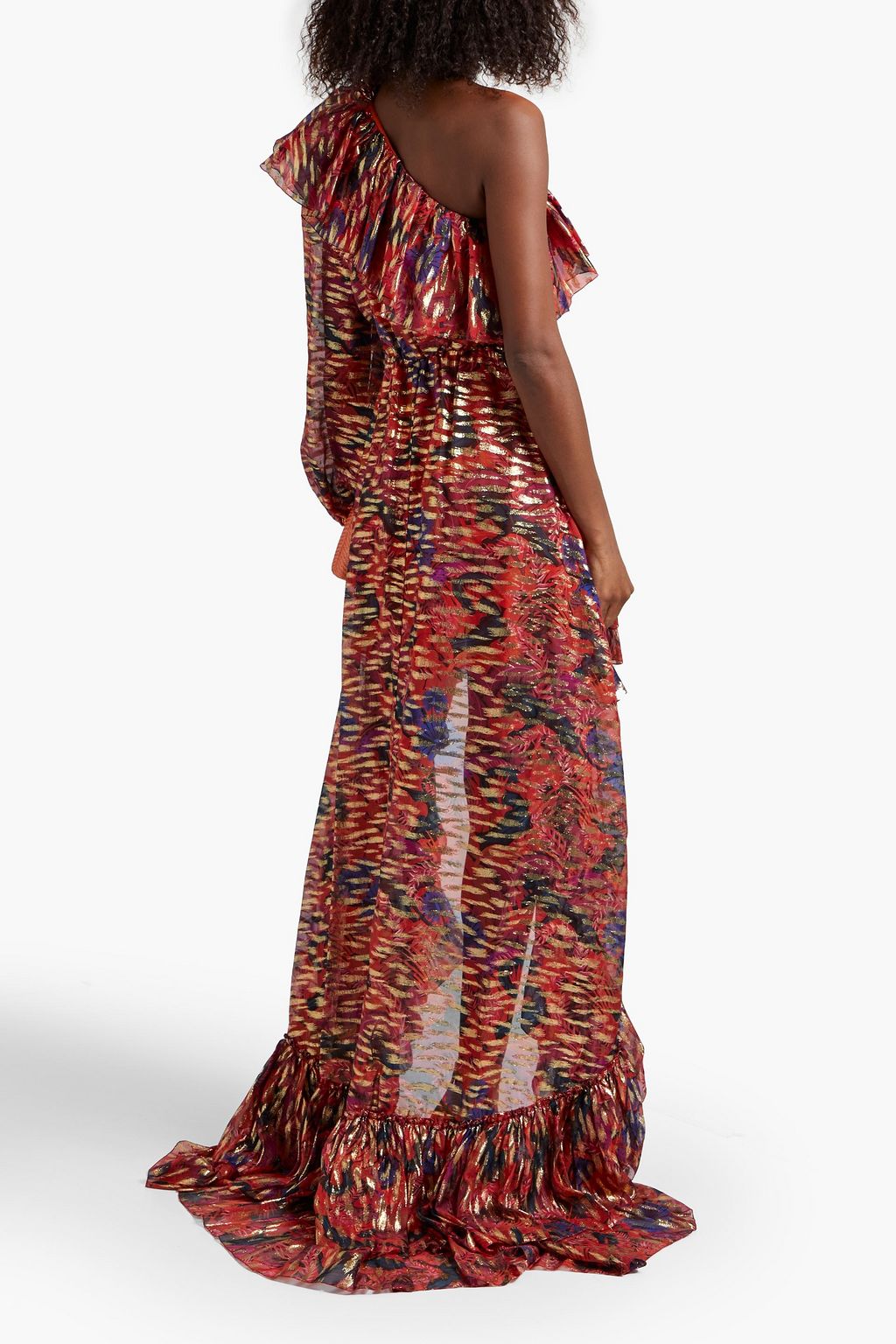 DUNDAS One-shoulder printed fil coupe silk-chiffon maxi dress