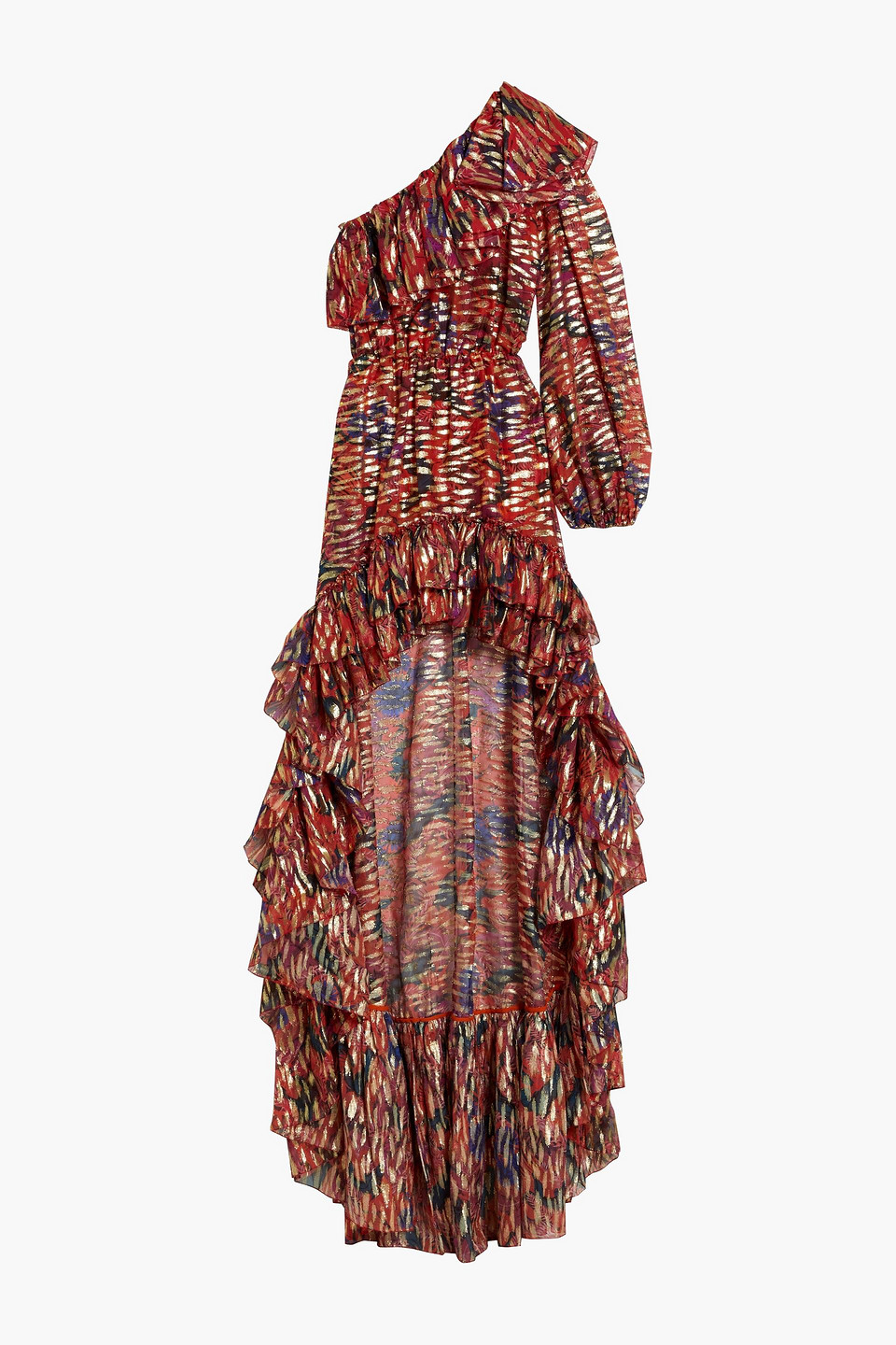 One-shoulder printed fil coupe silk-chiffon maxi dress