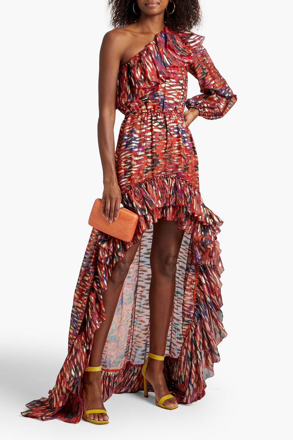 DUNDAS One-shoulder printed fil coupe silk-chiffon maxi dress