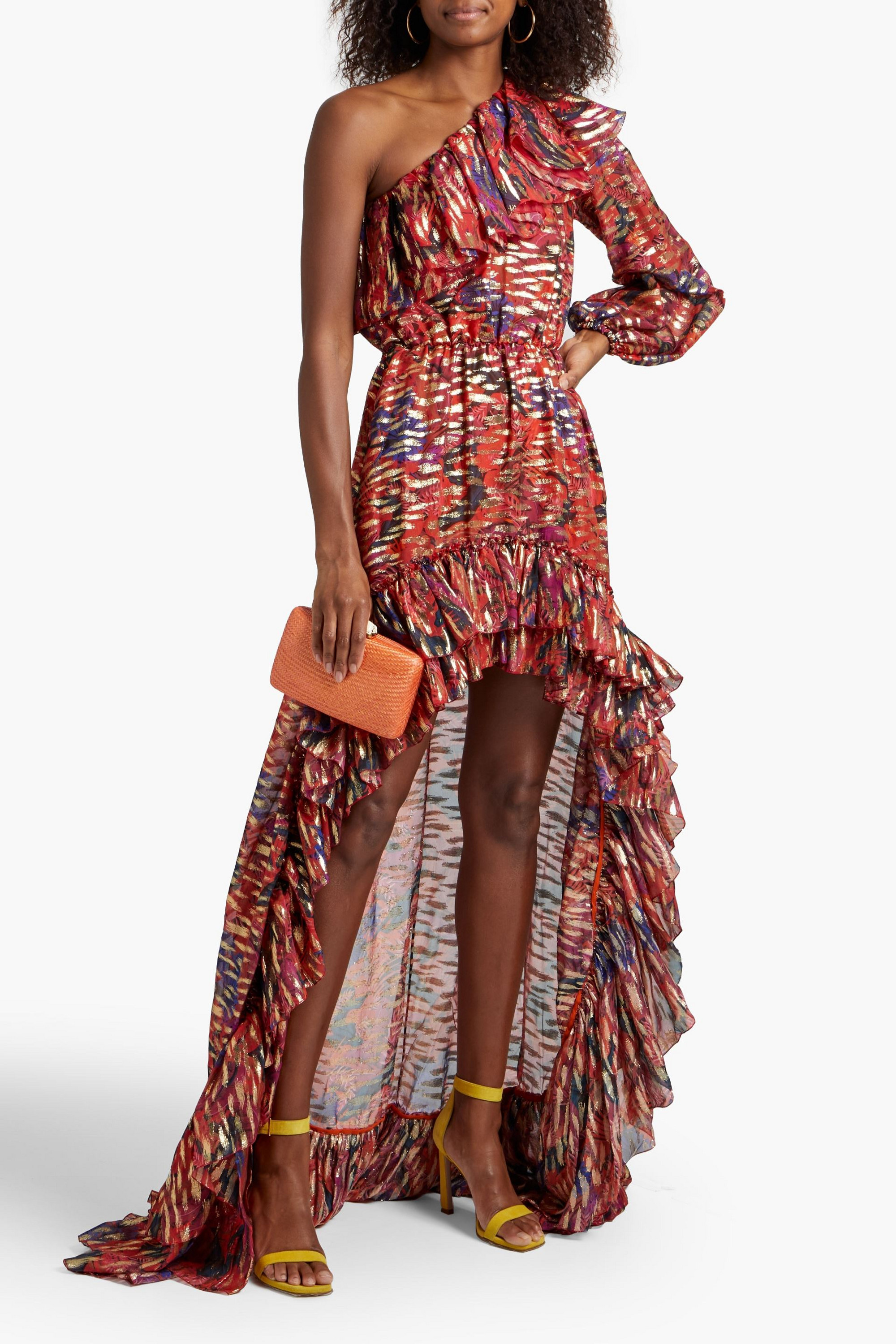Dundas One-shoulder printed fil coupe silk-chiffon maxi dress
