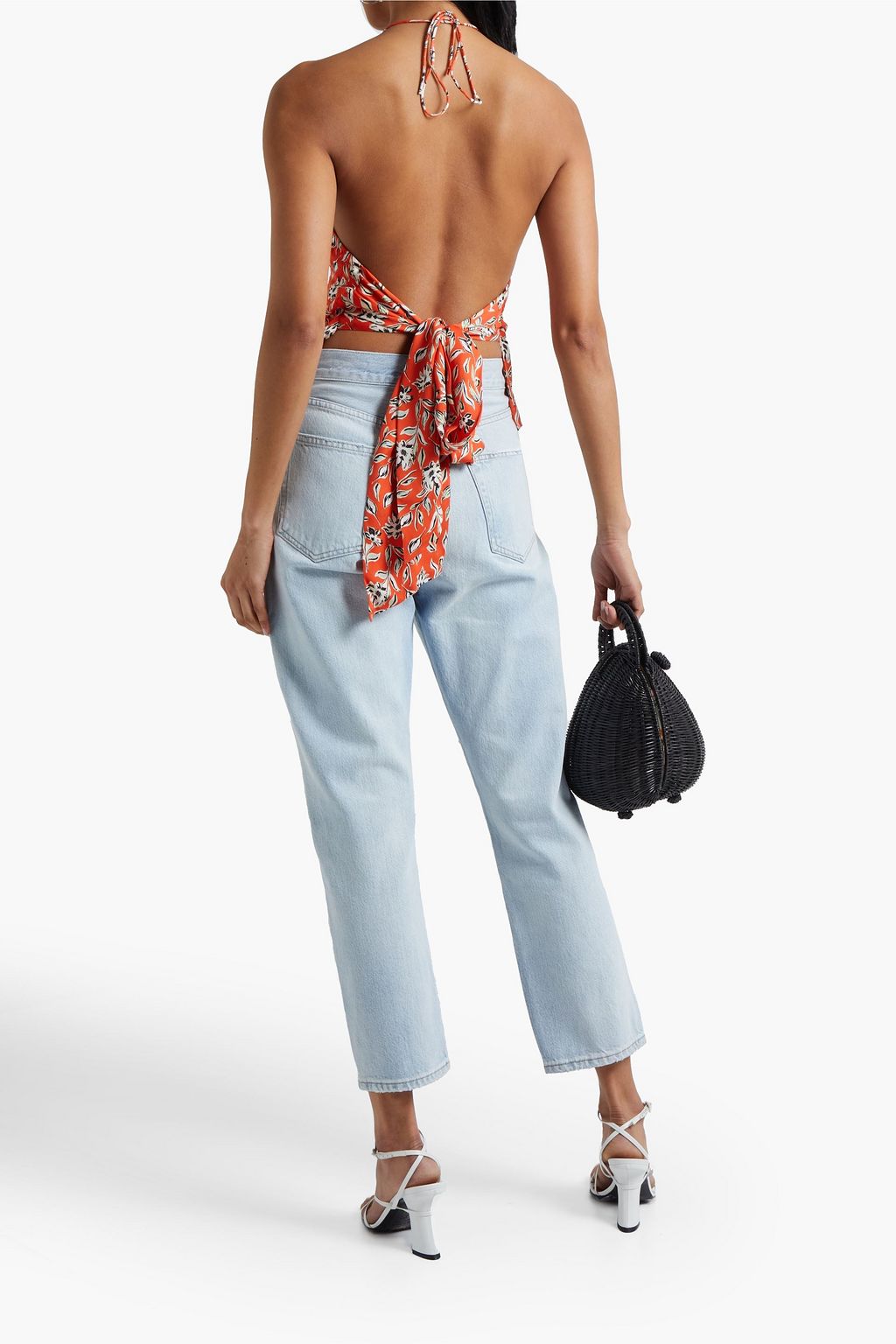 ALICE + OLIVIA Frenchie open-back printed crepe halterneck top