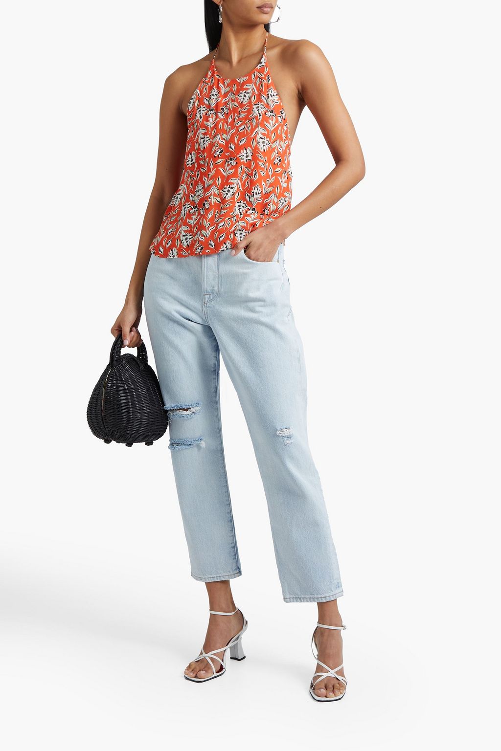 ALICE + OLIVIA Frenchie open-back printed crepe halterneck top