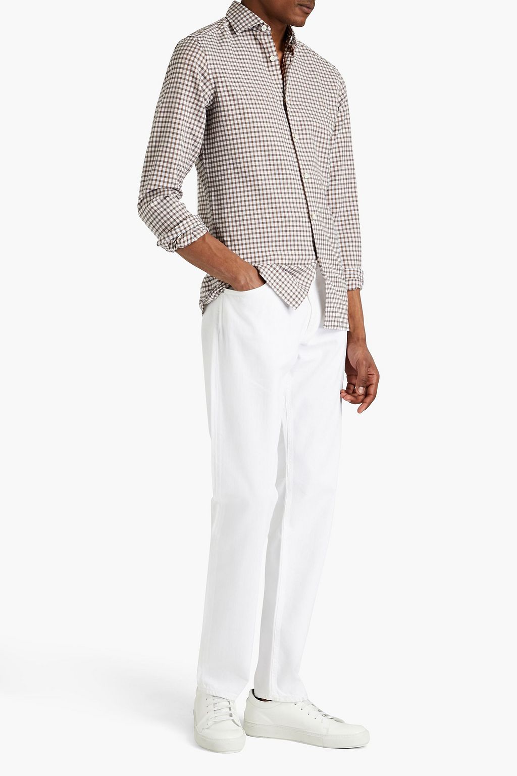 ZEGNA Gingham linen and cotton-blend shirt