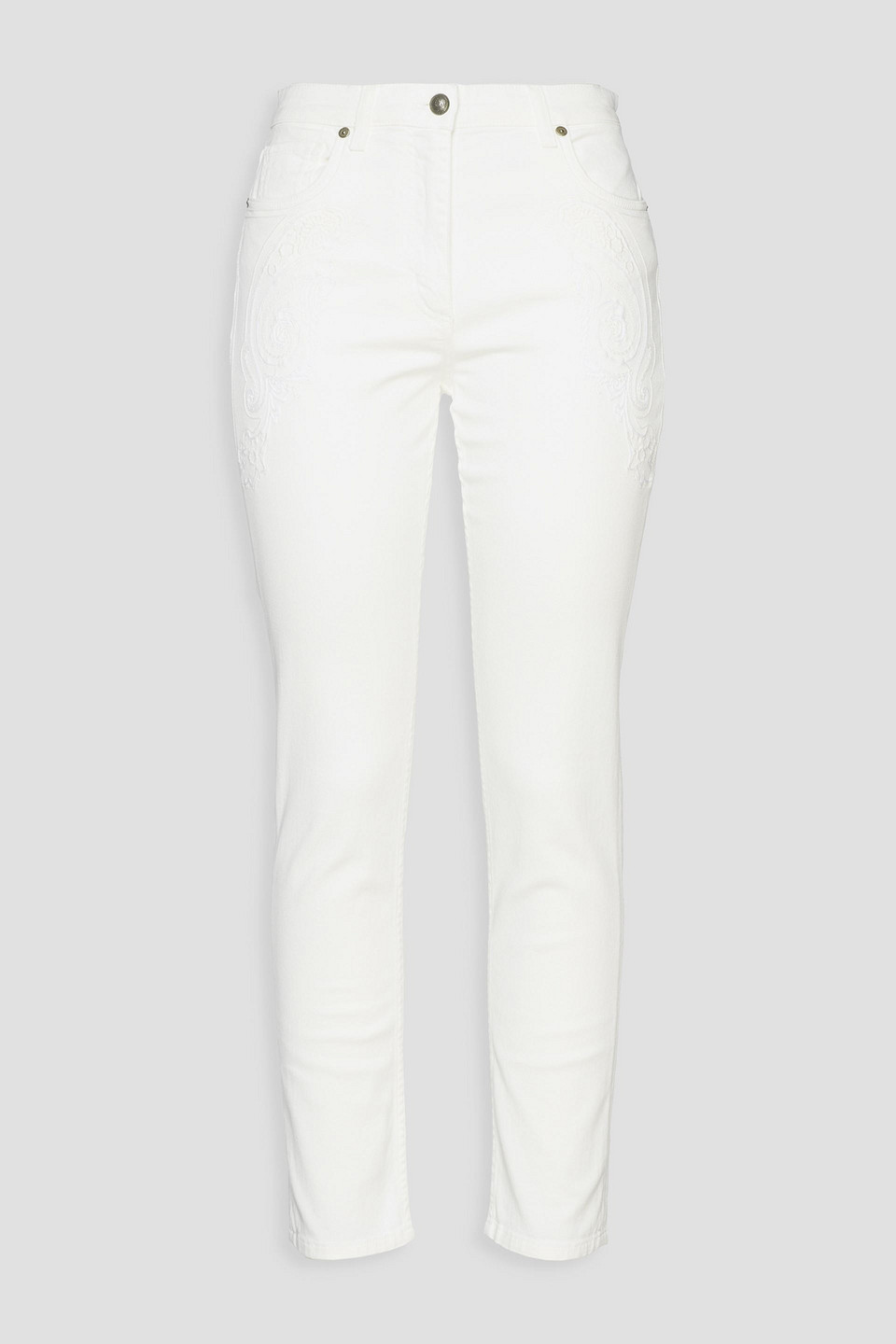 etro - embroidered high-rise skinny jeans - white - 27