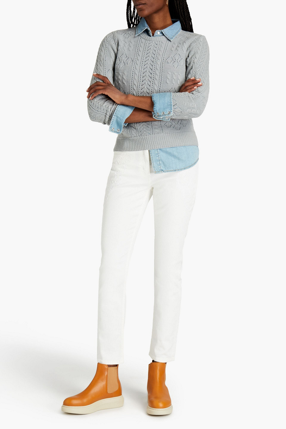 Etro Scroll Embroidered Skinny-leg Ankle Jeans In Winter White