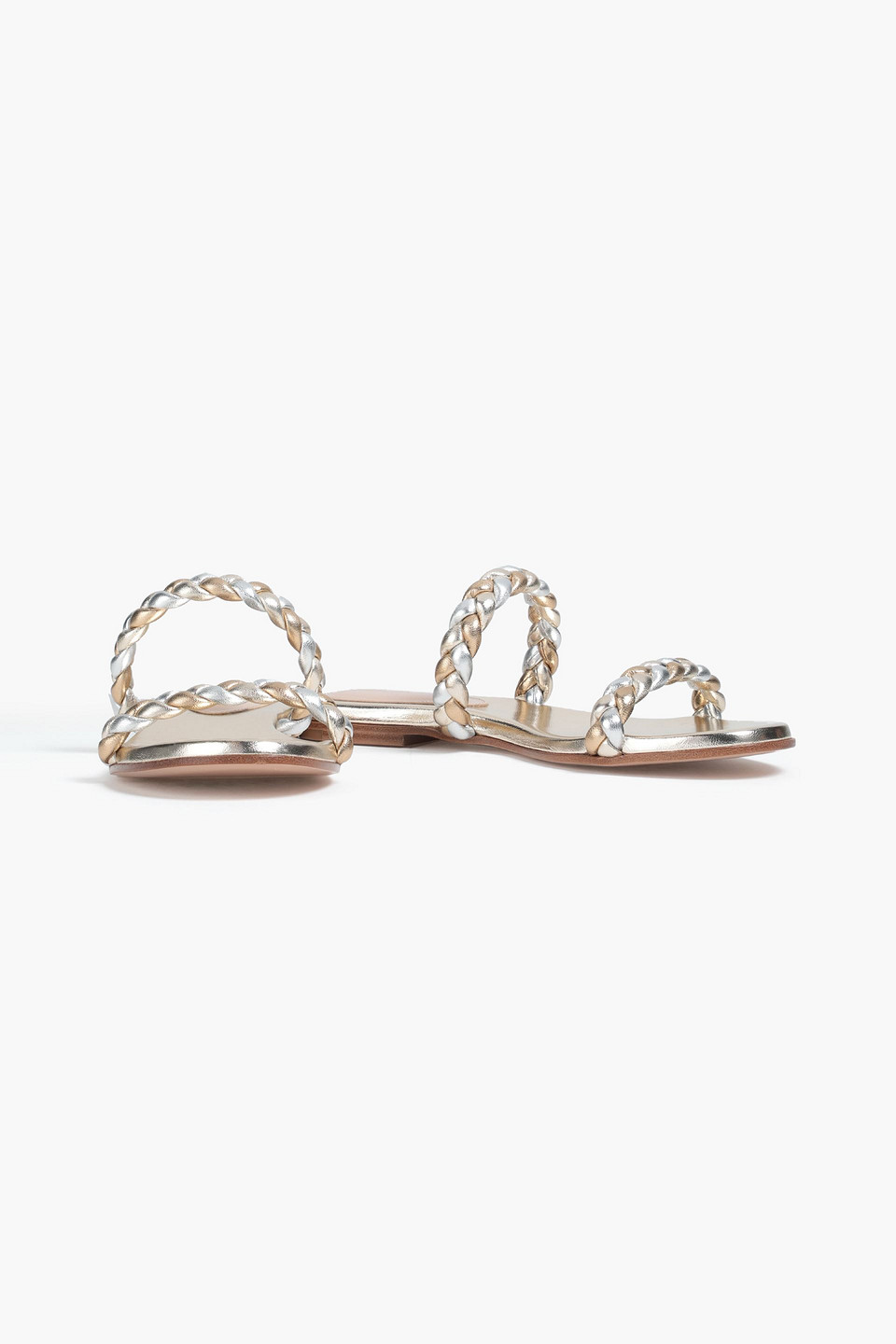 Gianvito Rossi Metallic Braided Leather Slides In Platinum