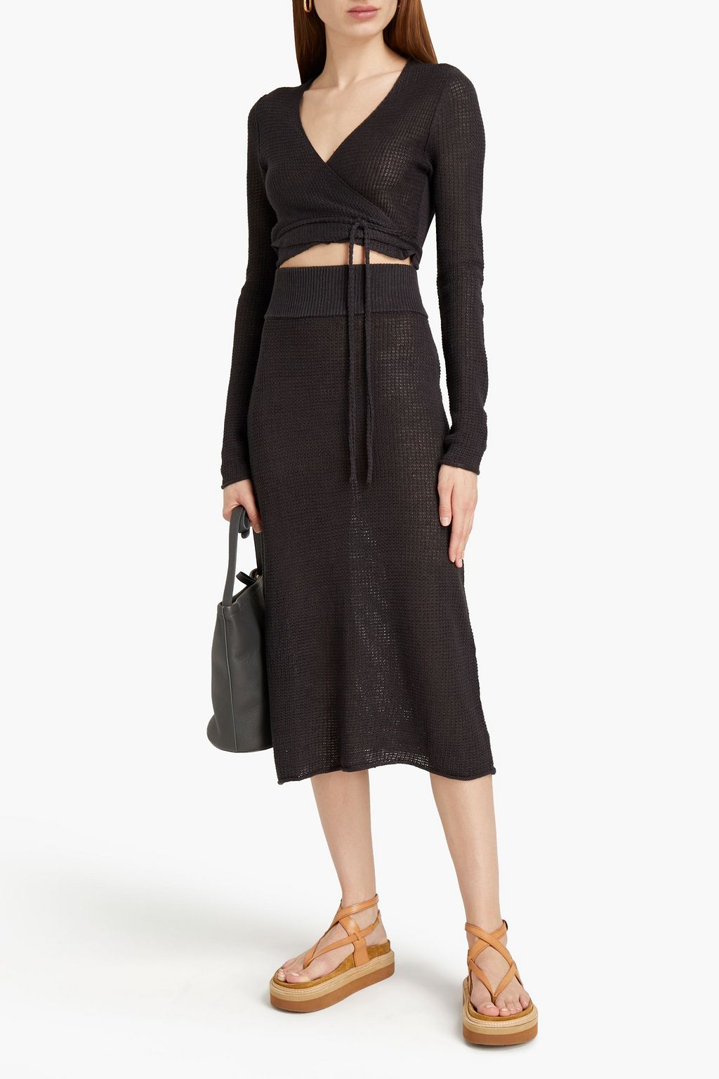 ONIA Open-knit linen midi skirt