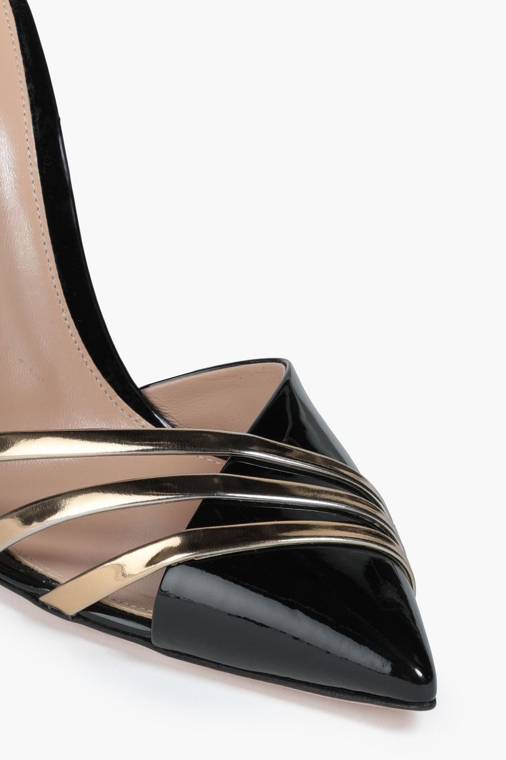 GIANVITO ROSSI Avenue metallic-trimmed patent-leather pumps