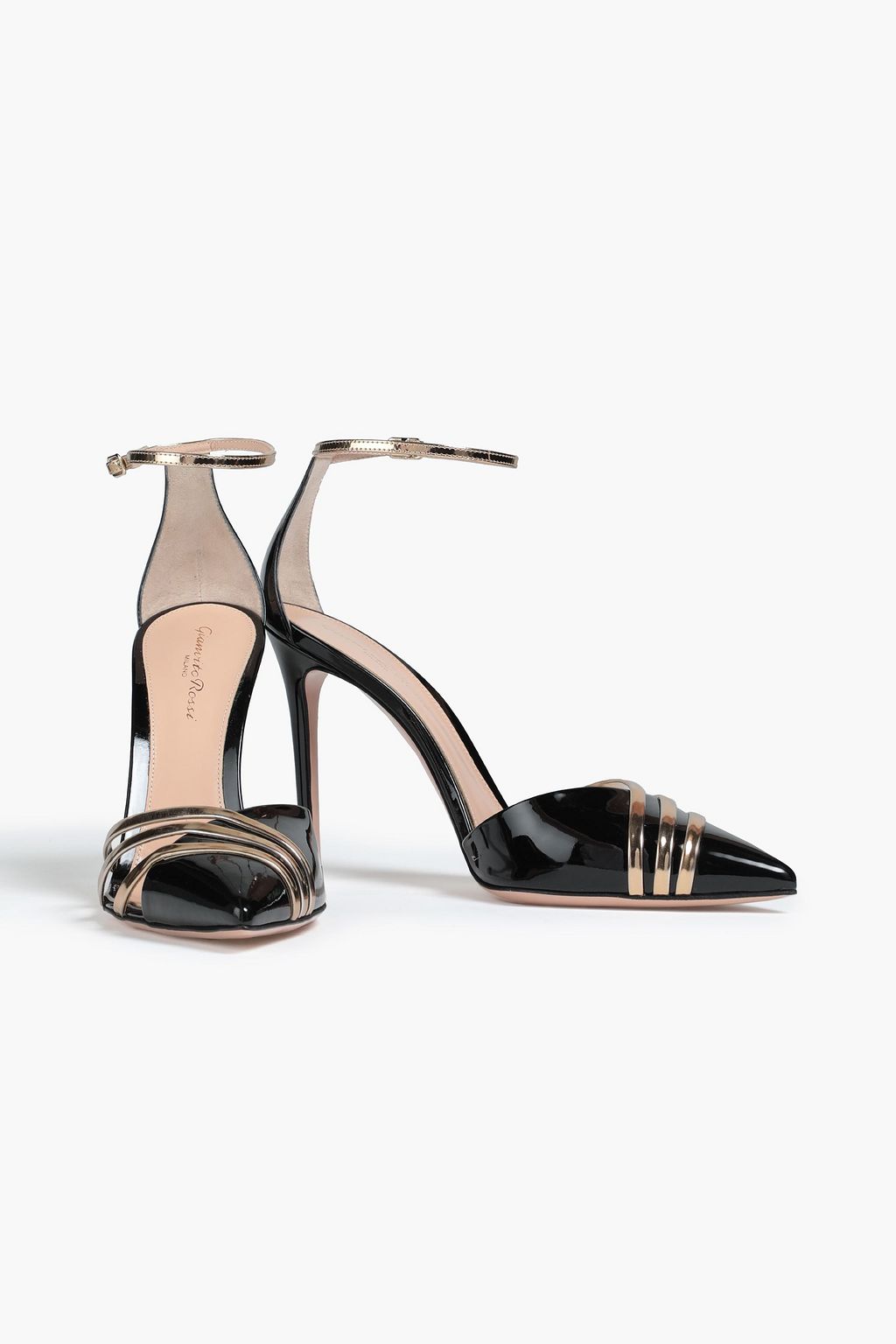 GIANVITO ROSSI Avenue metallic-trimmed patent-leather pumps