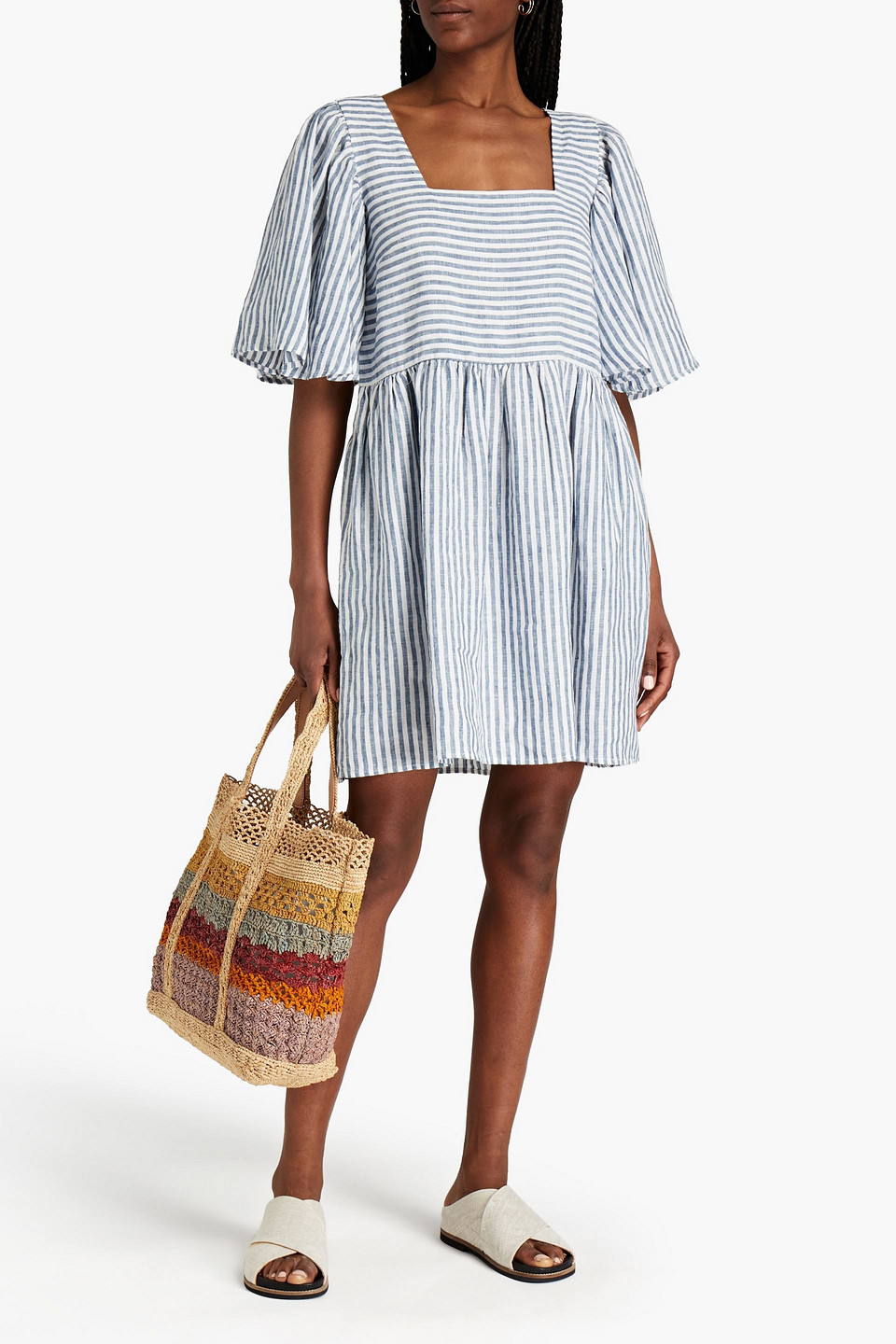 Joie Anjelica Striped Linen Mini Dress In Blue