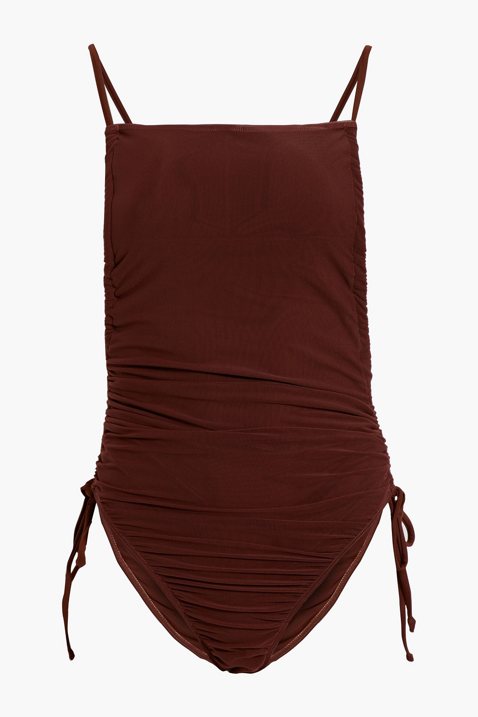 Andrea Iyamah Adan Ruched Mesh Swimsuit In Brown