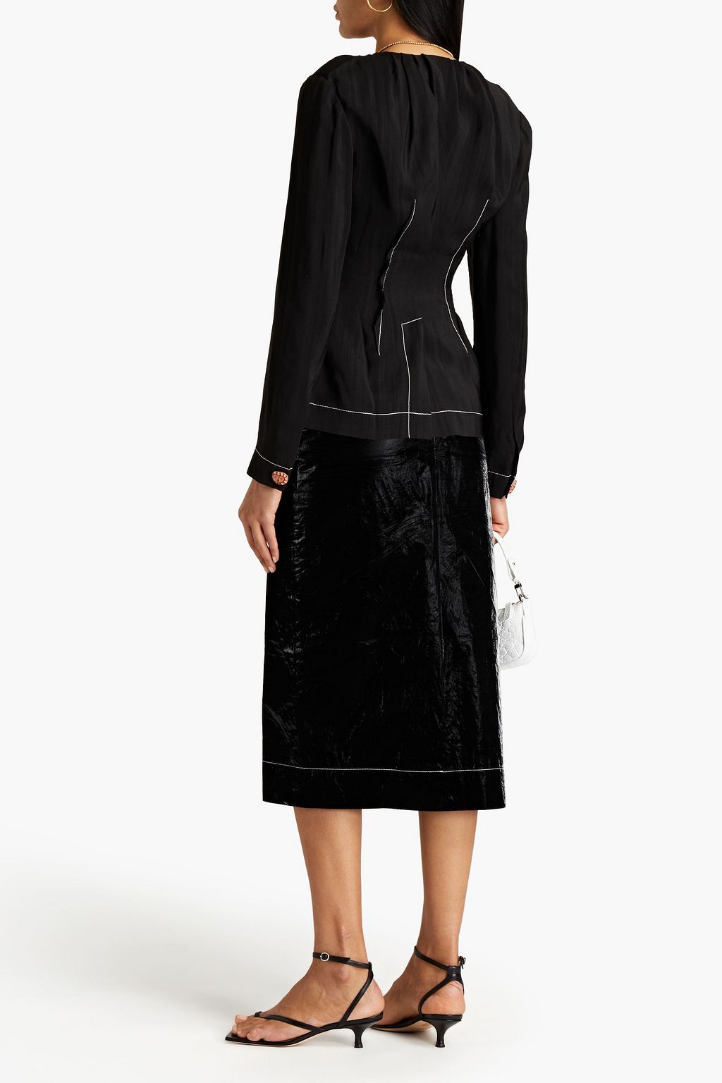 REJINA PYO Taylor taffeta-paneled cotton-gauze midi skirt