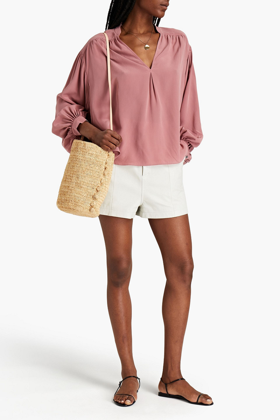 Joie Lasha Ruched Silk-crepe Blouse