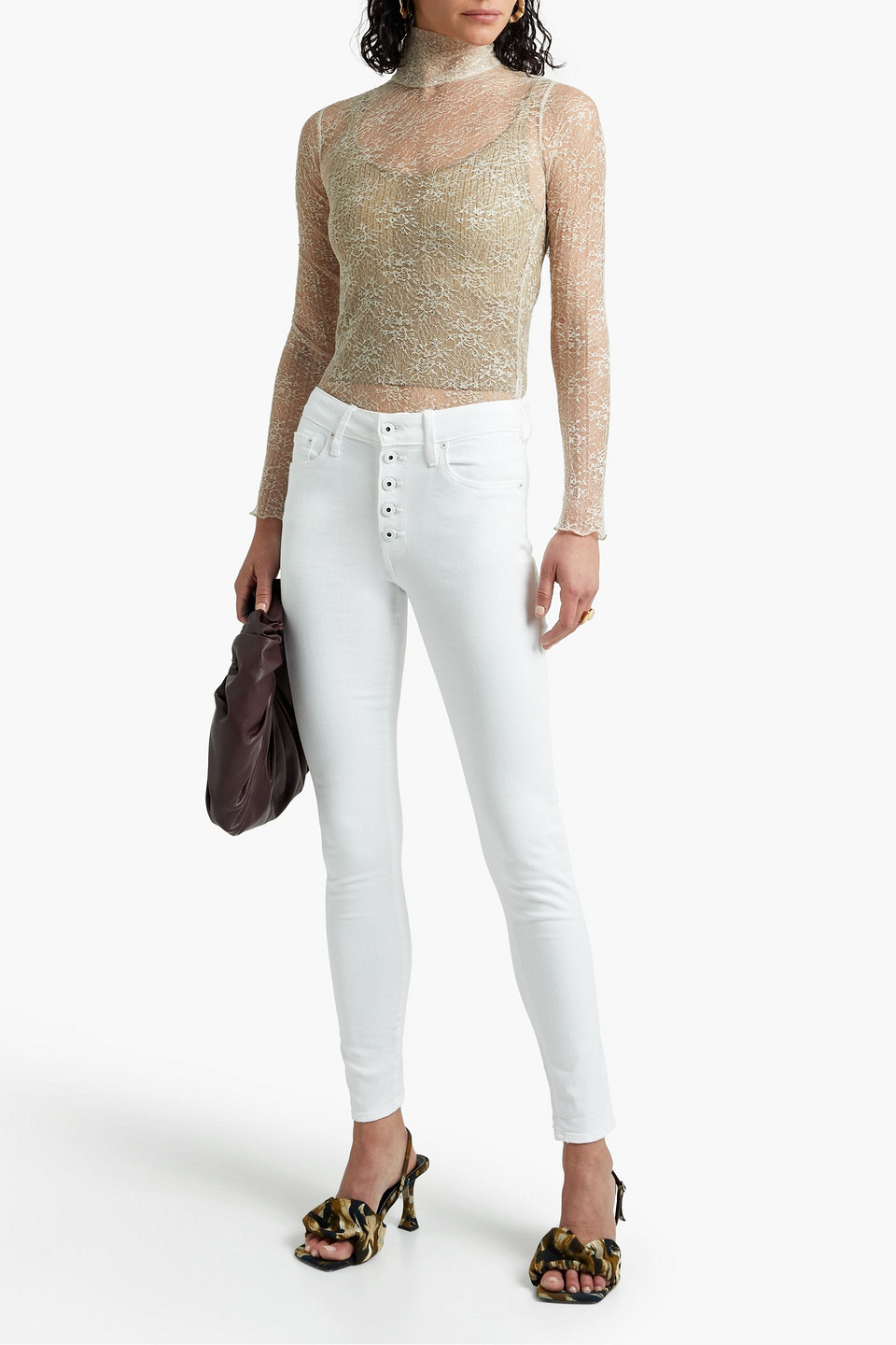 Simkhai Rhys Distressed Mid-rise Skinny Jeans In White