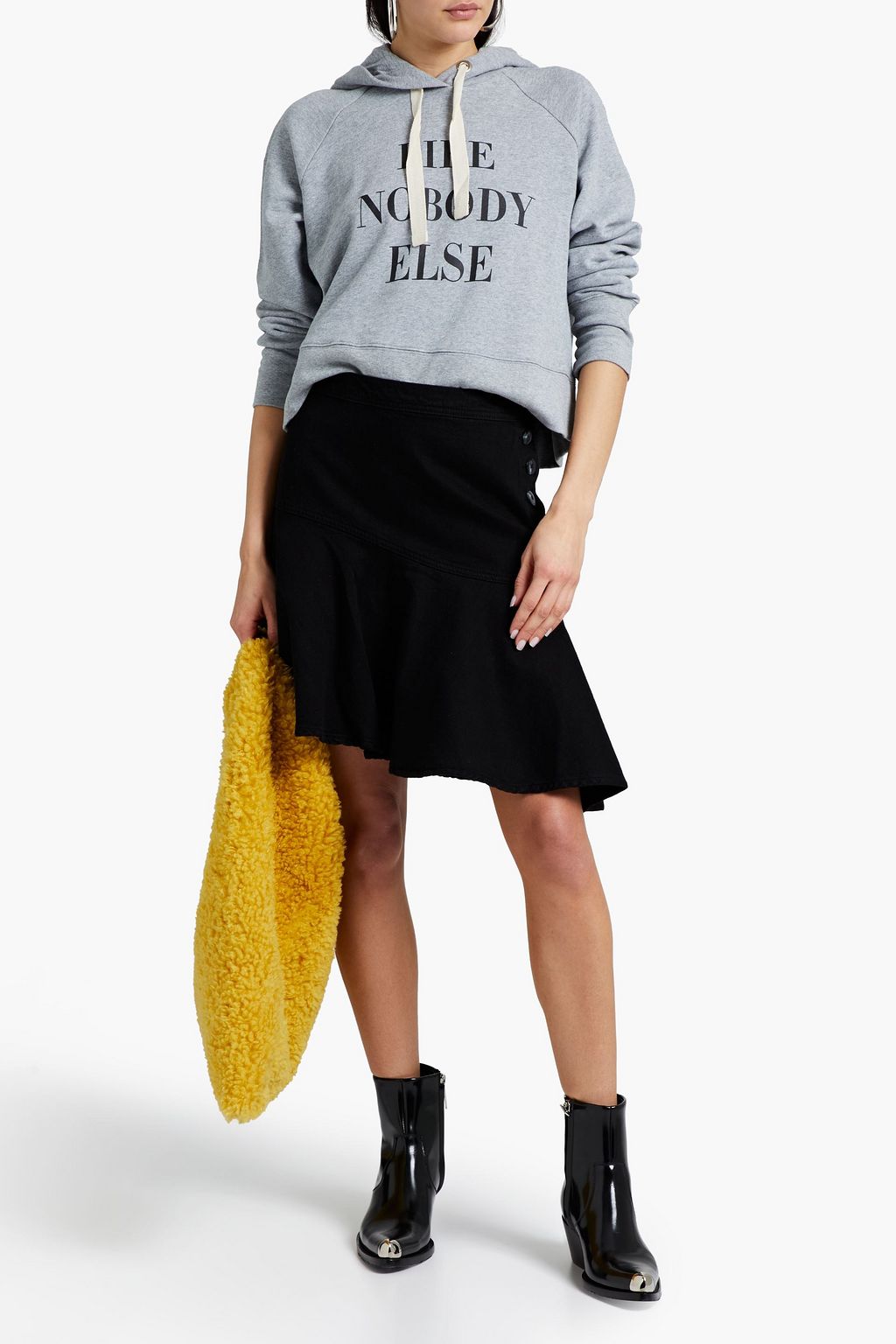 NOBODY DENIM Yama asymmetric ruffled denim mini skirt