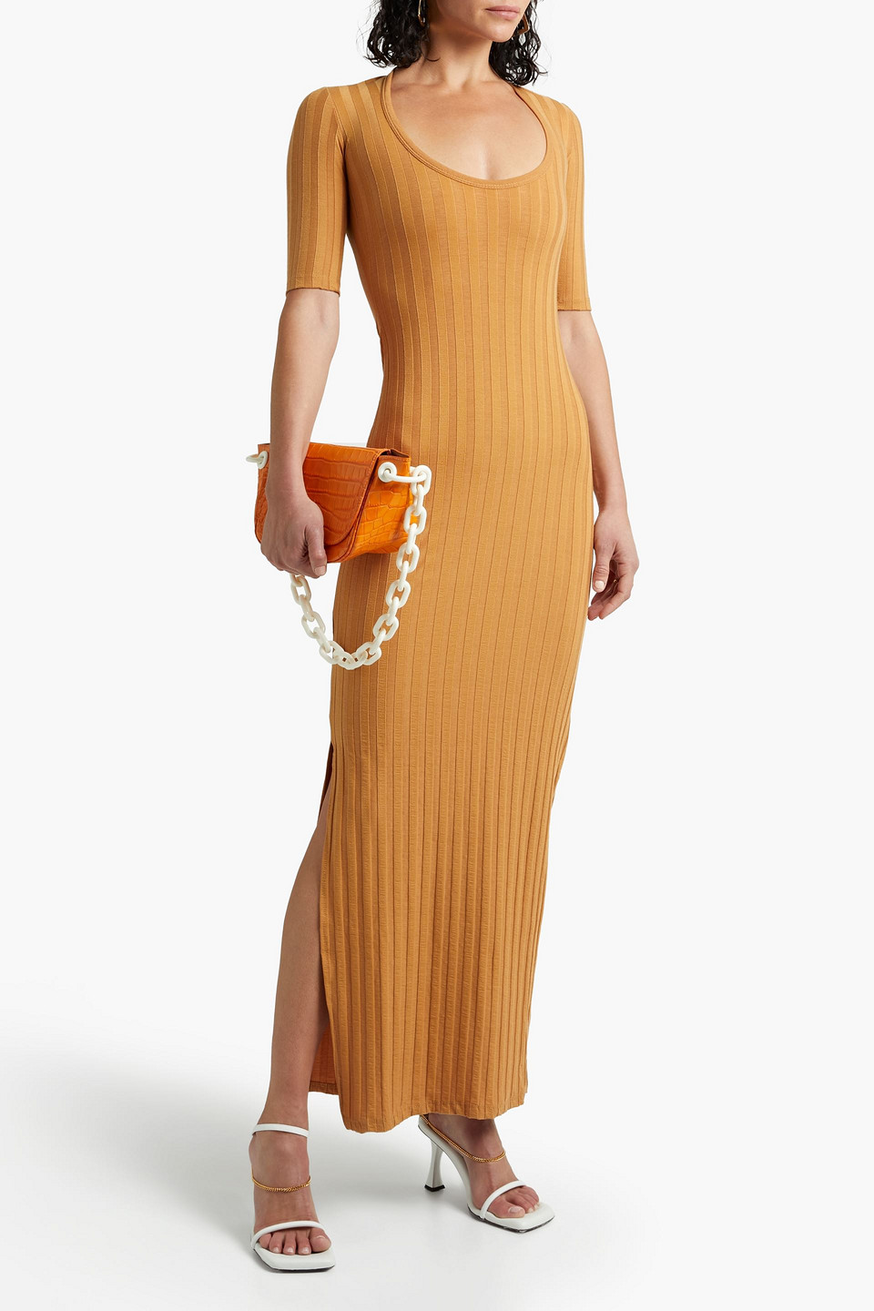 Jonathan Simkhai Cutout Ribbed Stretch-tencel Jersey Maxi Dress In Light Brown