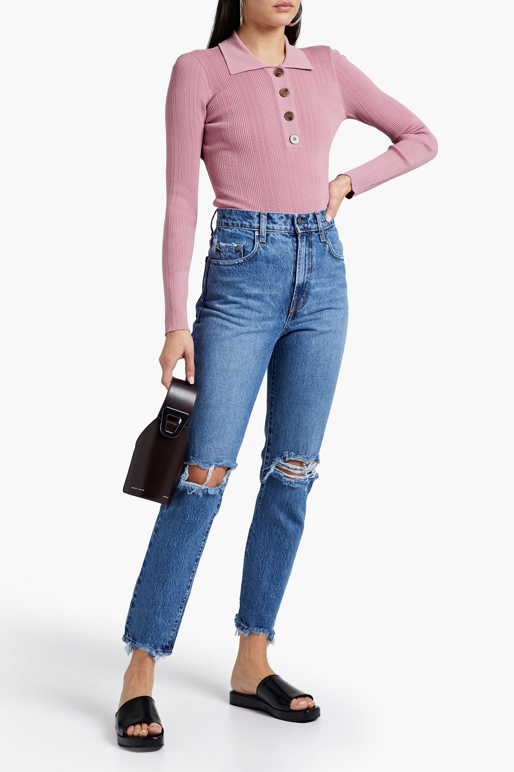 NOBODY DENIM Frankie distressed high-rise slim-leg jeans