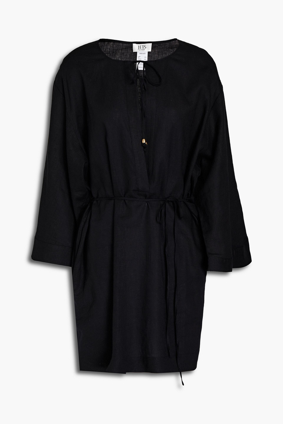 Jets By Jessika Allen Belted Linen-blend Kaftan In Black