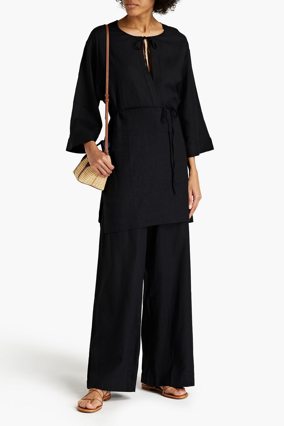 JETS BY JESSIKA ALLEN BELTED LINEN-BLEND KAFTAN