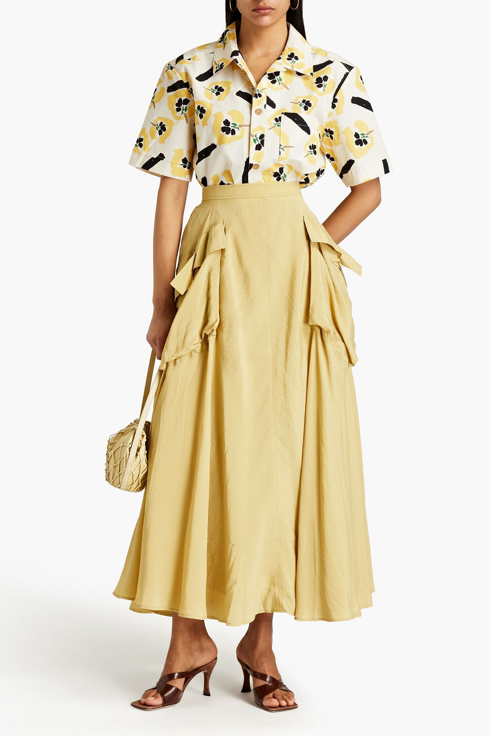 Rejina Pyo Lena Pleated Crinkled Crepe Maxi Skirt In Pastel Yellow