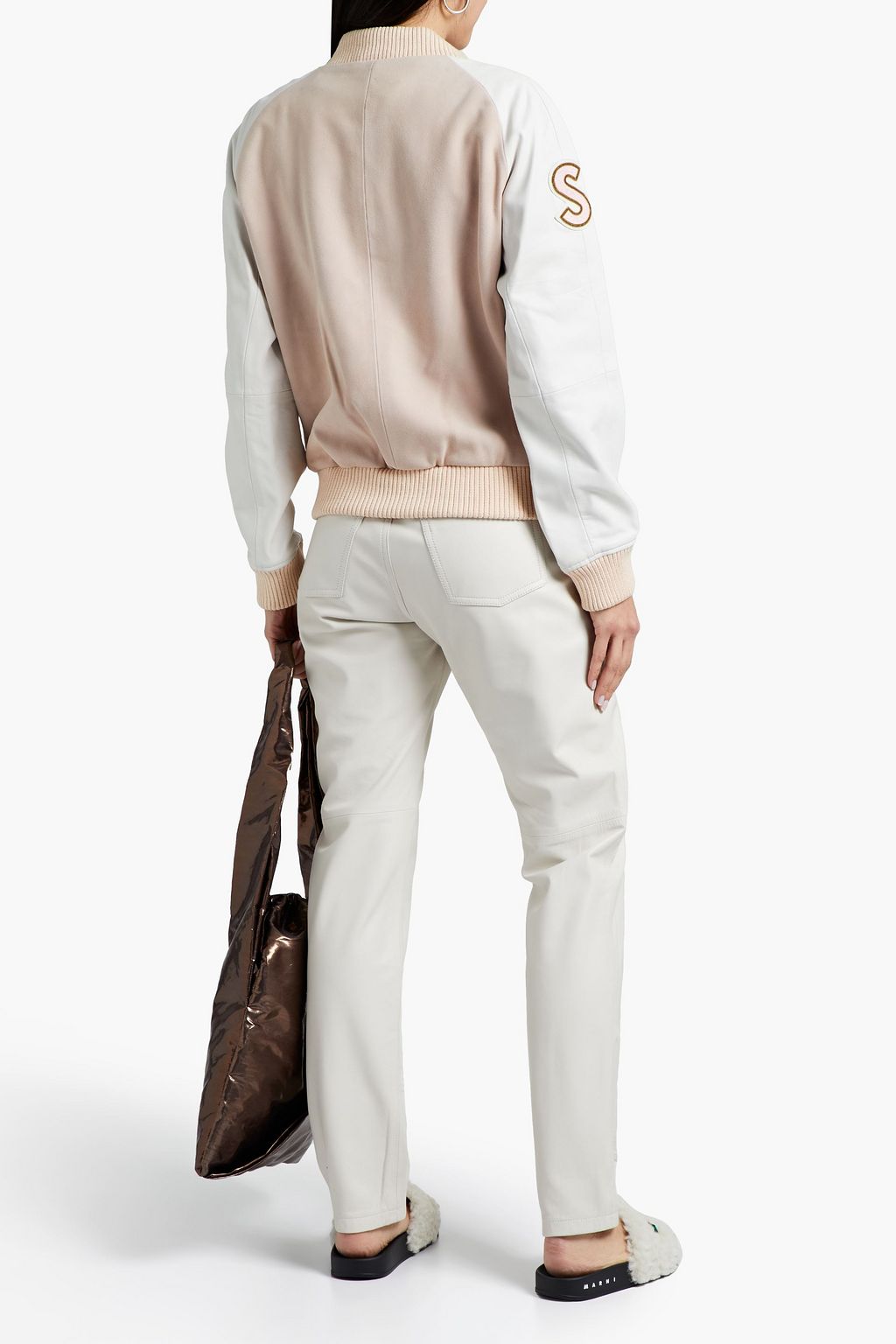 SEMSEM Embellished leather-paneled suede bomber jacket