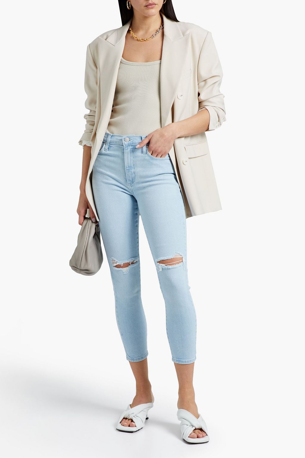 NOBODY DENIM Cult hoch sitzende Cropped Skinny Jeans in Distressed-Optik