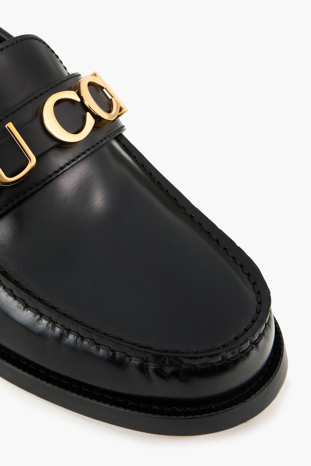 GUCCI Cara embellished glossed-leather loafers