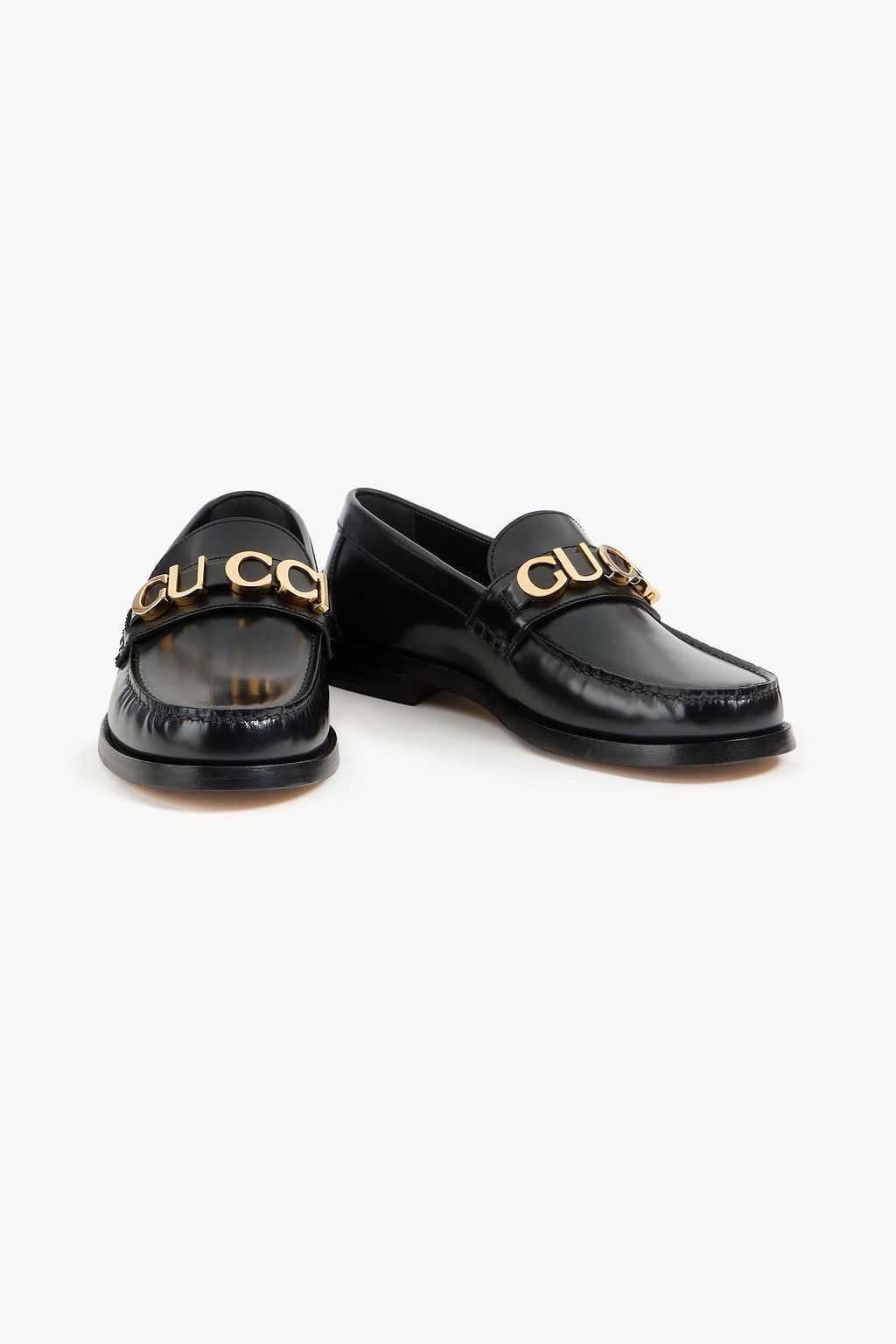 GUCCI Cara embellished glossed-leather loafers
