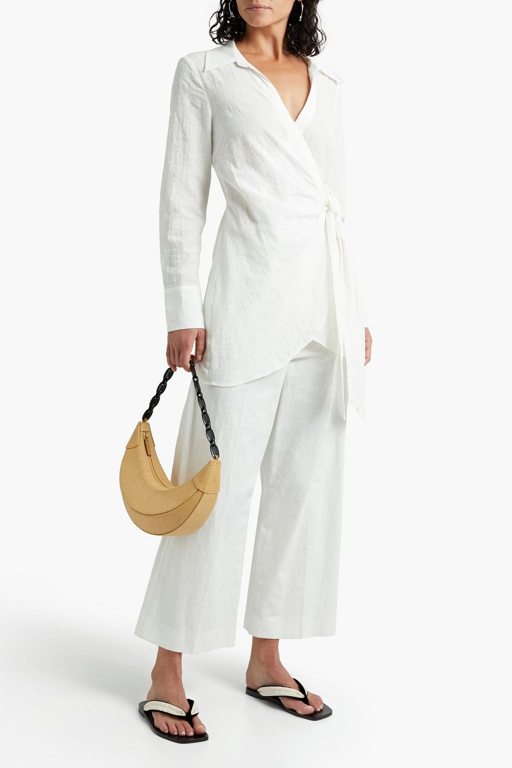 ONIA Cotton-blend seersucker wrap blouse